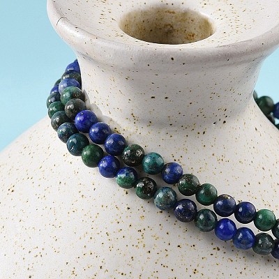 Natural Chrysocolla and Lapis Lazuli Round Bead Stretch Bracelets X-BJEW-L594-B04-1
