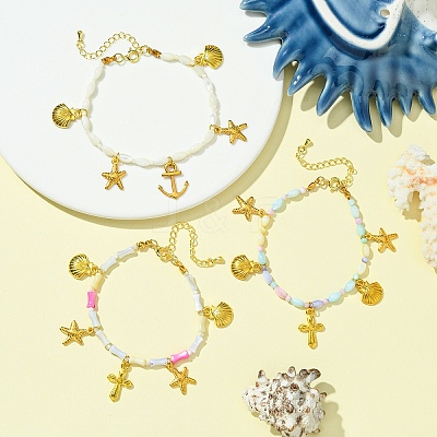 Natural White Shell Beads Bracelets BJEW-FS00013-1