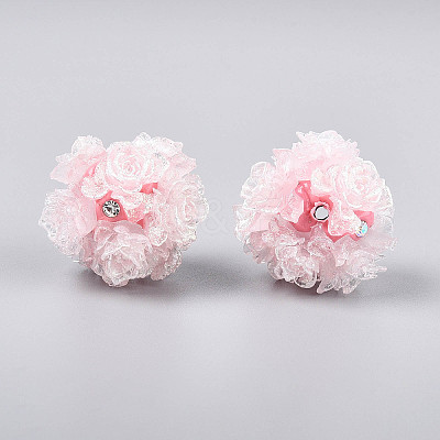 Polymer Clay Rhinestone Beads with Embossed Resin Roses RESI-T059-01A-02-1