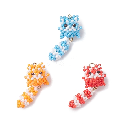3Pcs Glass Seed Beaded Cat Pendants PALLOY-MZ01020-1