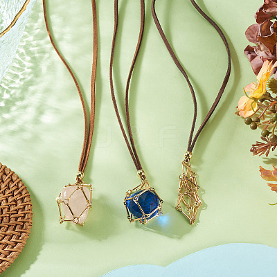 3Pcs Faux Suede Macrame Pouch  Pendant Necklaces NJEW-TAC0051-03-1