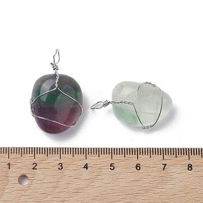 Natural Fluorite Copper Wire Wrapped Pendants G-C110-06E-P-1