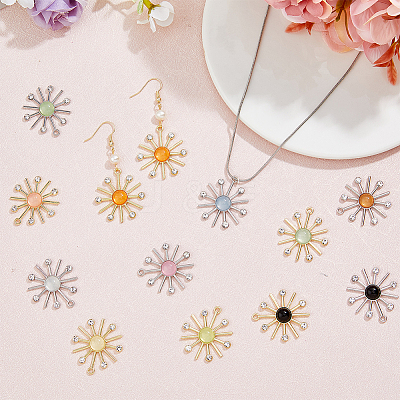 24Pcs 12 Colors Cat Eye Sun Pendants with Crystal Rhinestone FIND-FH0007-93-1