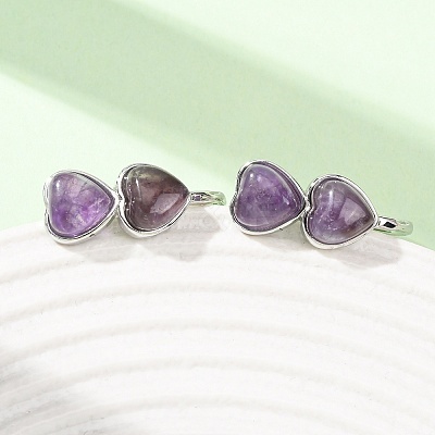 Valentine's Day Heart Natural Amethyst Stud Earrings EJEW-T053-01P-09-1