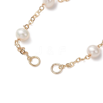 Natural Cultured Freshwater Pearl Beads & Brass Cable Chain Bracelet Making AJEW-JB01450-1