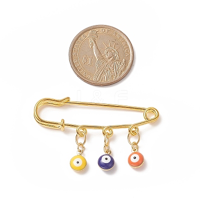Rack Plating Brass Enamel Evil Eye Charms Safety Pin Brooch JEWB-BR00091-1