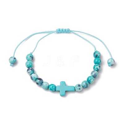 Synthetic Ocean White Jade Braided Beaded Bracelets BJEW-JB11016-01-1
