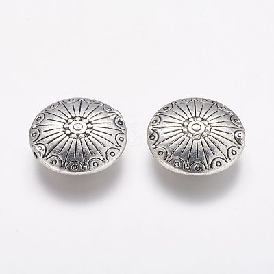 Tibetan Style Alloy Flat Round Carved Wheel Beads TIBEB-5720-AS-LF-1