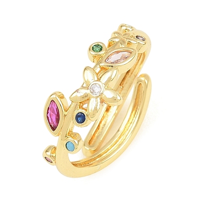 Brass Pave Cubic Zirconia Cuff Open Rings CU-CBACDF6-09G-03-1