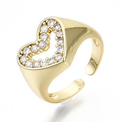Brass Micro Pave Clear Cubic Zirconia Cuff Rings RJEW-S045-015G-NR-1