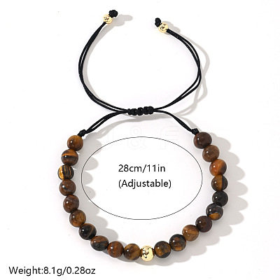 Natural Tiger Eye Round Beads Braided Bead Bracelets LS-ZJ4066-1-1