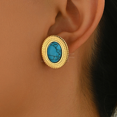 Vintage Stainless Steel with Turquoise Stud Earrings YU8989-1-1