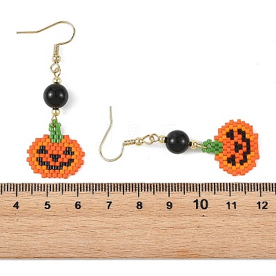 Halloween Glass Seed Beads Woven Dangle Earrings for Women EJEW-MZ00780-1