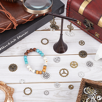 102Pcs 17 Style Tibetan Style Alloy Steampunk Charms Sets TIBEP-SC0002-44-1