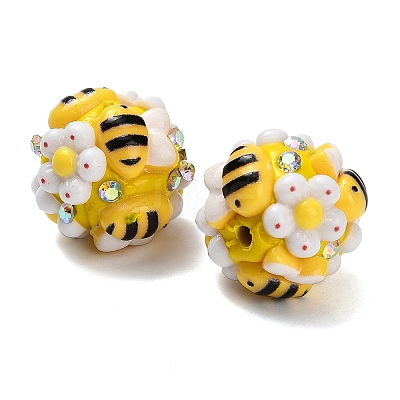 Polymer Clay Rhinestone Beads with Resin X-RESI-Z045-05-1