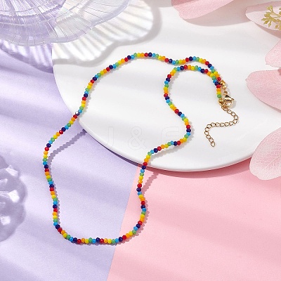 6 Solid Colors Glass Beaded Necklaces NJEW-JN04900-1