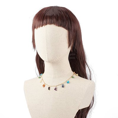 Synthetic & Natural Mixed Gemstone Chips Pendant Necklace NJEW-JN03855-1
