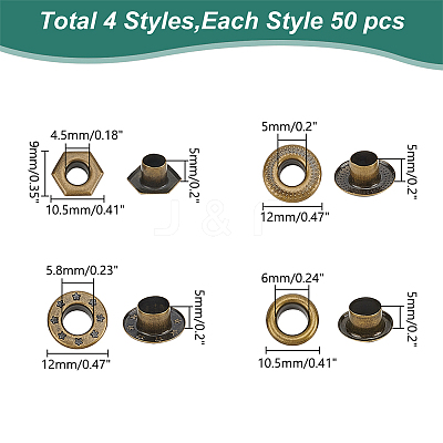 200Pcs 4 Styles Brass Grommet Eyelet Findings for Shoes KK-WR0001-22-1