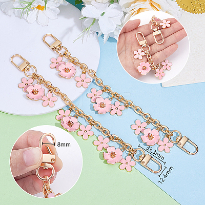 2Pcs Alloy Enamel Pink Flower Charm Cable Chain Bag Decorative Chains HJEW-PH02296-1