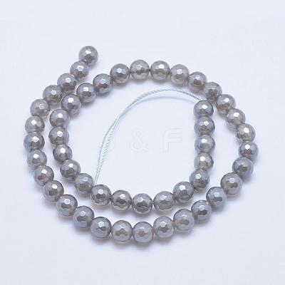 Electroplated Natural Grey Agate Beads Strands G-G724-6mm-1