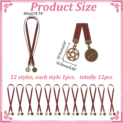12Pcs Cowhide Leather Bookmarks AJEW-HY00012-1