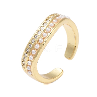 Rack Plating Brass Micro Pave Cubic Zirconia Open Cuff Rings for Women RJEW-B064-11G-1