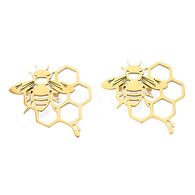 201 Stainless Steel Bee and Honeycomb Lapel Pin JEWB-N007-124G-1