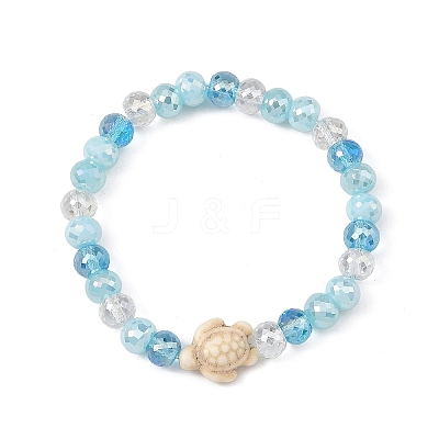Ocean Dyed Synthetic Turquoise Sea Turtle Electroplate Glass Faceted Rondelle Beaded Stretch Bracelets for Women BJEW-JB14386-02-1