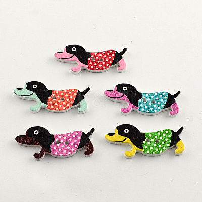 2-Hole Puppy Printed Wooden Buttons BUTT-R031-109-1