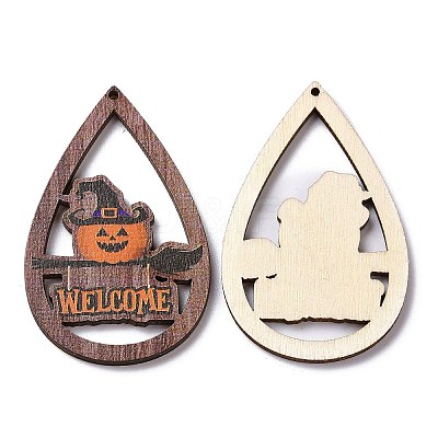Halloween Theme Single Face Printed Aspen Wood Big Pendants WOOD-G015-05E-1