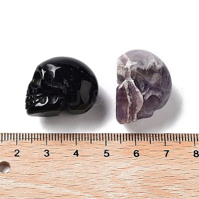 Natural Gemstone Carved Skull Statues Ornament G-P525-08-1