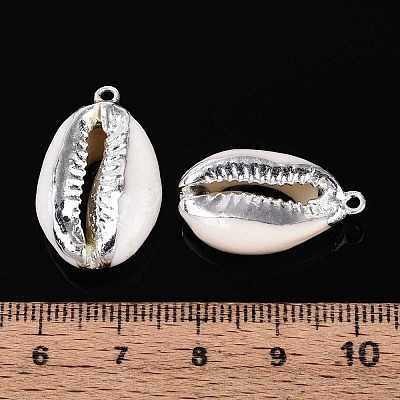Electroplated Natural Cowrie Shell Pendants X-SSHEL-T017-36-1