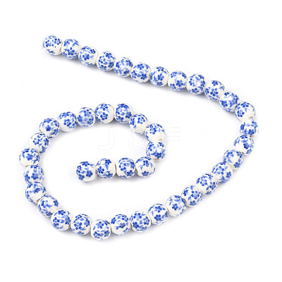 Handmade Flower Printed Porcelain Ceramic Beads Strands LS-PORC-M006-8mm-10-1