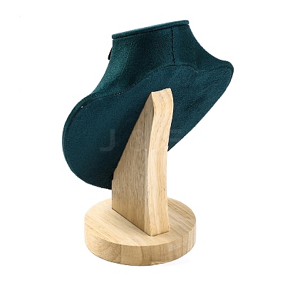Bust Shaped Microfiber & Wood Jewelry Necklace & Earrings Display Stands NDIS-H042-01A-01-1