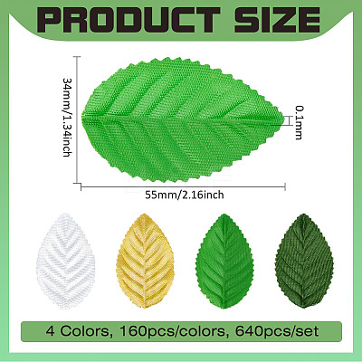 640Pcs 4 Colors Polyester Artificial Leaf DIY-BC0016-28-1