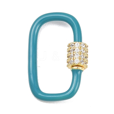Oval Brass Micro Pave Clear Cubic Zirconia Screw Carabiner Clasps KK-B167-01B-03G-1