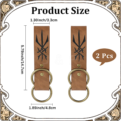 Rectangle PU Leather Medieval Belt Pendant. with Alloy Ring AJEW-CL0004-79-1