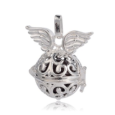 Silver Color Plated Brass Hollow Round Cage Pendants KK-J247-04S-1