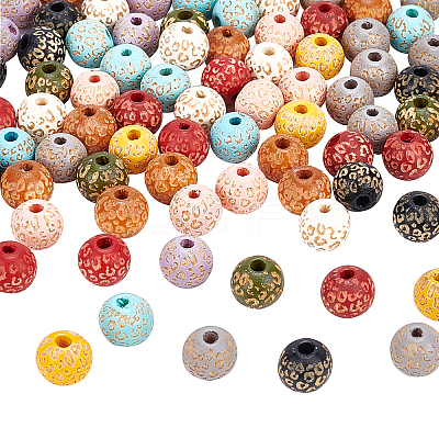 100Pcs 10 Colors Painted Natural Wood Beads WOOD-OC0002-08-1