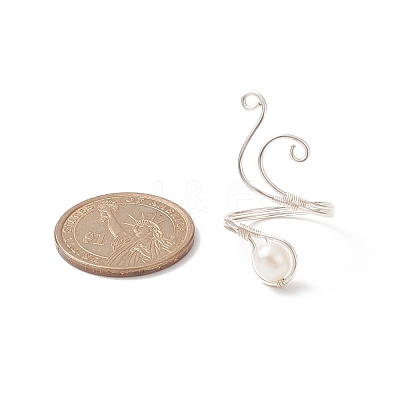 Copper Wire Wrapped Natural Freshwater Pearl Cuff Rings for Women RJEW-JR00553-02-1