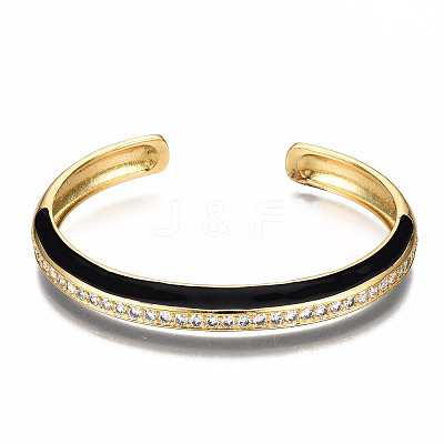 Brass Micro Pave Clear Cubic Zirconia Cuff Bangles BJEW-N302-004A-NF-1