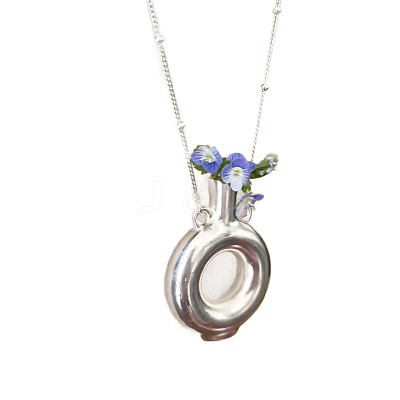 Alloy Donut Shape Wearable Flower Vase Pendant Necklaces for Women WG60C45-01-1