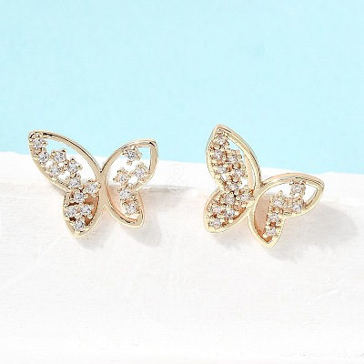 Brass Micro Pave Cubic Zirconia Stud Earrings KK-CBA7960-11G-1