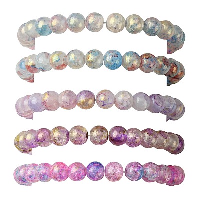5Pcs 5 Color Crackle Glass Round Beaded Stretch Bracelets Set BJEW-JB09695-01-1