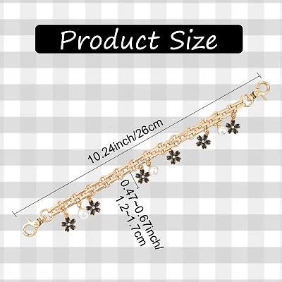 Alloy Enamel Flower with ABS Plastic Pearl Round Bead Charm Iron Chain Bag Decorative Chains HJEW-FS00054-04-1