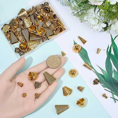100Pcs 10 Styles Tibetan Styles Alloy Bead Cone & Caps FIND-SP0020-73B-1
