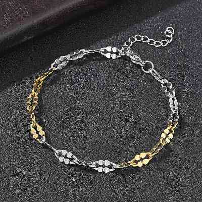 304 Stainless Steel Dapped Chains Bracelets for Women BJEW-D466-08C-GP-1