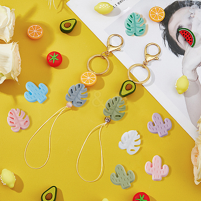 Cactus & Monstera Leaf Food Grade Eco-Friendly Silicone Beads DIY-DC0002-22-1