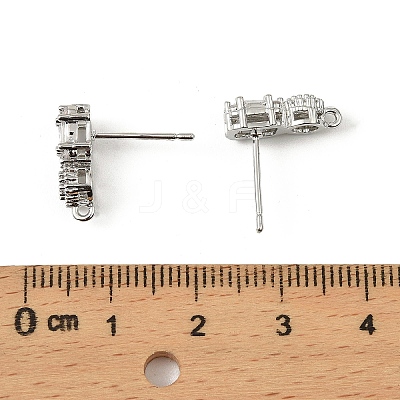 Brass Micro Pave Clear Cubic Zirconia Stud Earring Findings KK-C107-06P-1