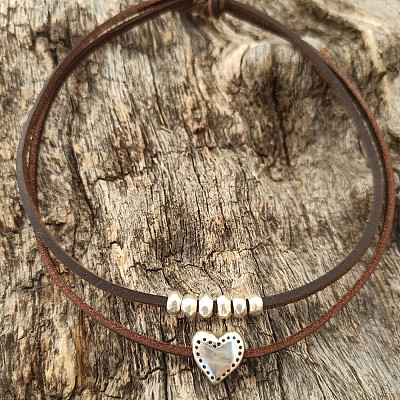 Boho Alloy Heart Pendant Imitation Leather Cord Double Layer Choker Necklaces for Women WG0C262-01-1
